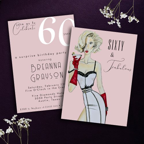 Surprise 60th Birthday Sixty and Fabulous Pin Up Invitation
