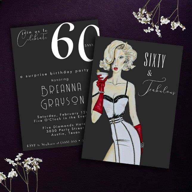 Surprise 60th Birthday Sixty and Fabulous Pin Up Invitation (Creator Uploaded)