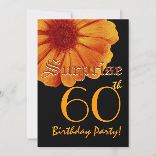 SURPRISE 60th Birthday Template Gold Orange Daisy Custom Announcement