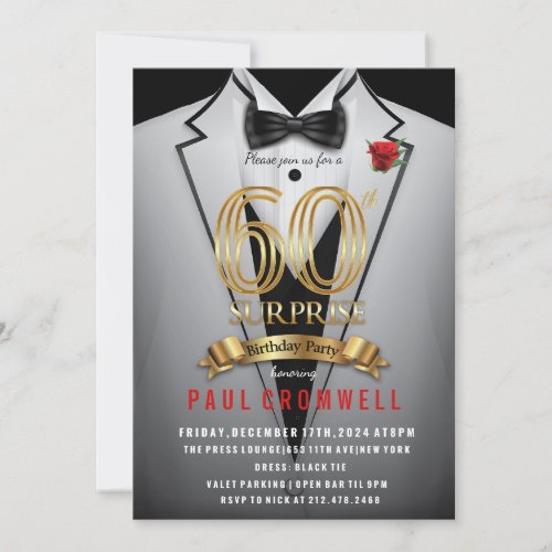 Surprise 60th Birthday Tuxedo Invitation