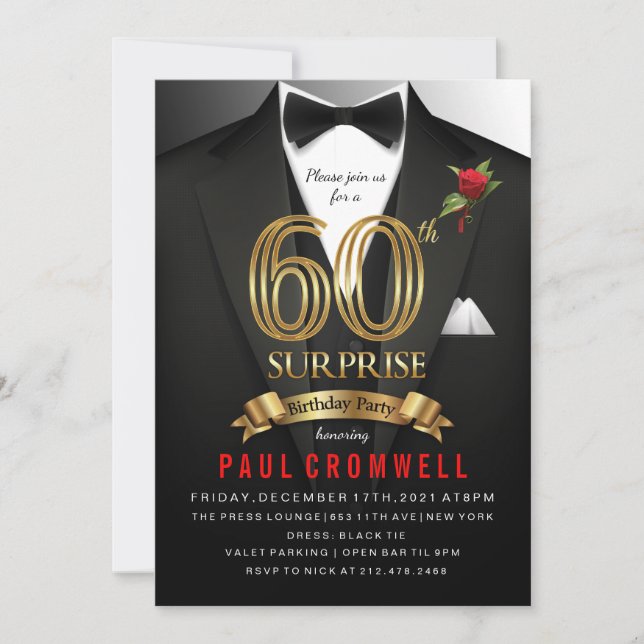 Surprise 60th Birthday Tuxedo Invitation (Front)