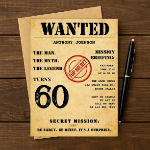 Surprise 60th Birthday Wanted Poster Invitation