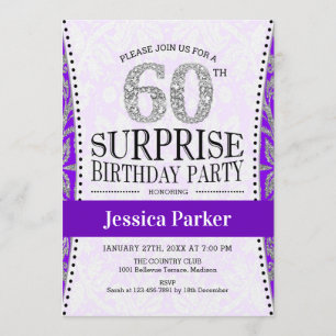 Surprise 60th Birthday - White Silver Purple Invitation