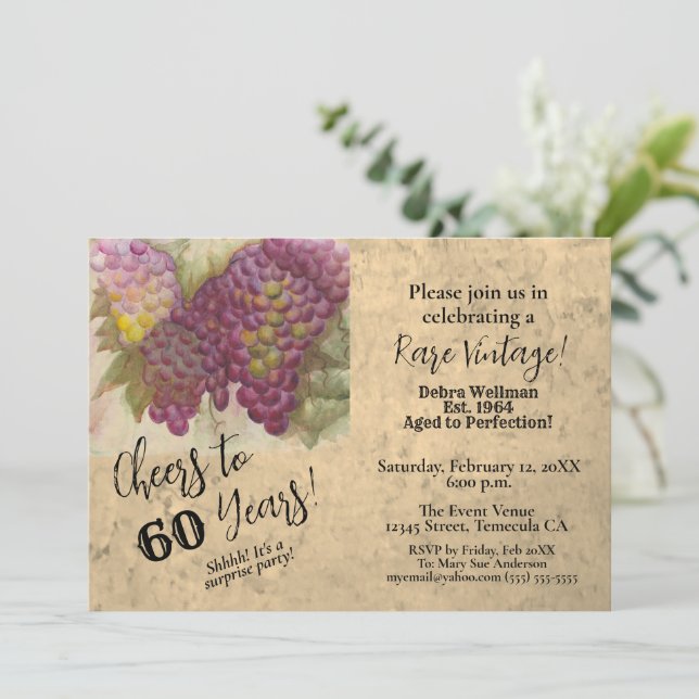 Surprise 60th Birthday Wine Themed Invitation (Standing Front)