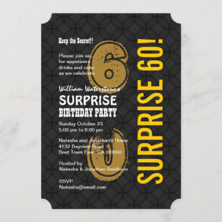 SURPRISE 60th Modern Birthday Black Gold A01 Invitation