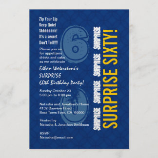 SURPRISE 60th Modern Birthday Blue and Gold V003 Invitation