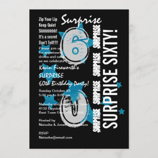 SURPRISE 60th Modern Birthday Blue Stars W1759 Invitation