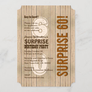 SURPRISE 60th Modern Birthday Distressed Wood A06 Invitation