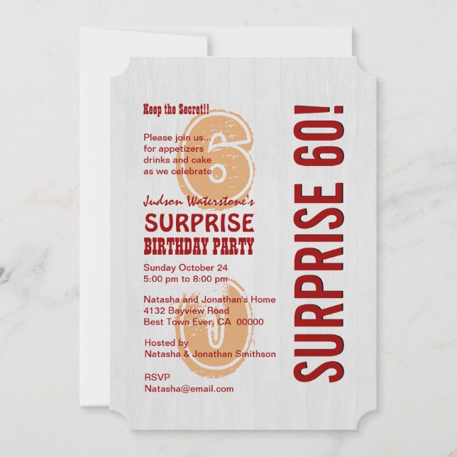 SURPRISE 60th Modern Birthday Whitewashed Wood A07 Invitation (Front)