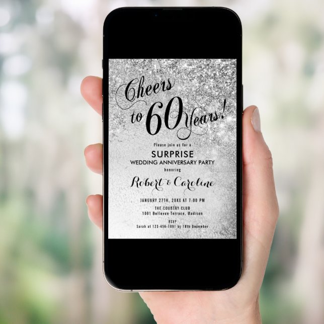 Surprise 60th Wedding Anniversary - Silver Invitation (Front Digital)