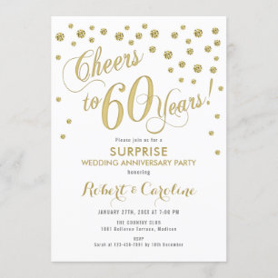 Surprise 60th Wedding Anniversary - White & Gold Invitation