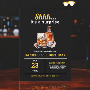 Surprise 60th Whiskey Bourbon Birthday Party Invitation