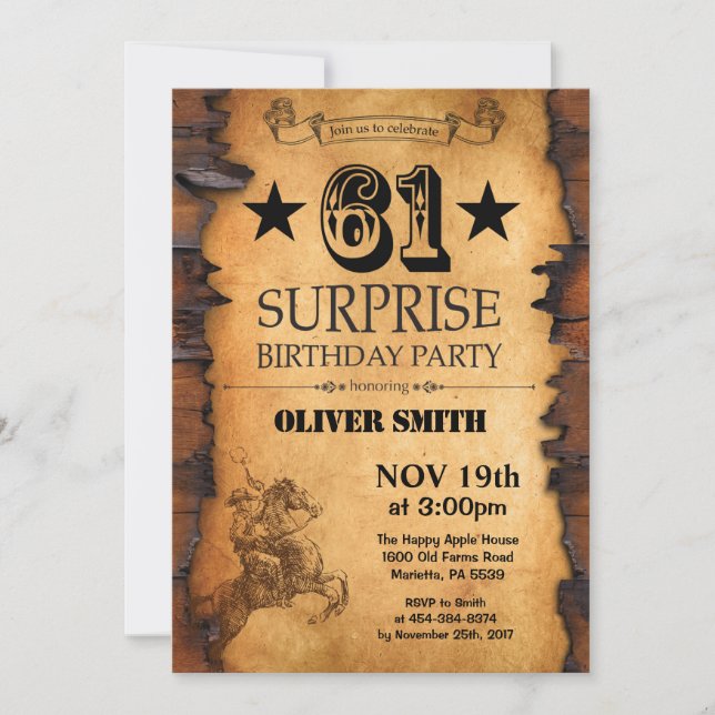 Surprise 61st Western Birthday Invitation (Front)