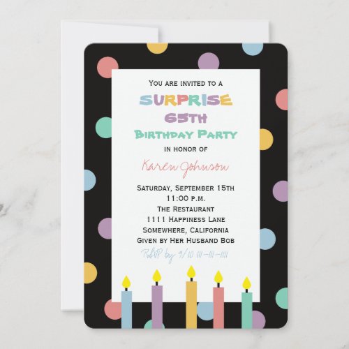Surprise 65th Birthday Party Pretty Candles Invitation