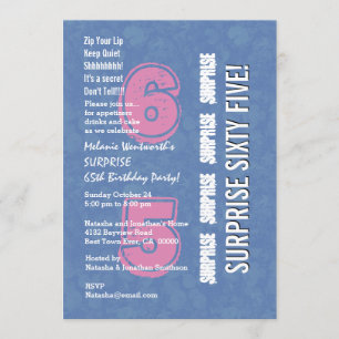 SURPRISE 65th Modern Birthday Blue and Pink V04 Invitation