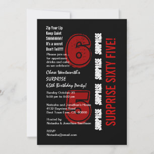 SURPRISE 65th Modern Birthday Red Black White W199 Invitation