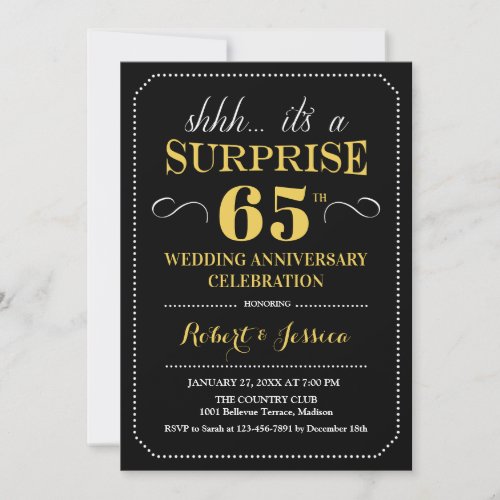 Surprise 65th Wedding Anniversary _ Black Gold Invitation