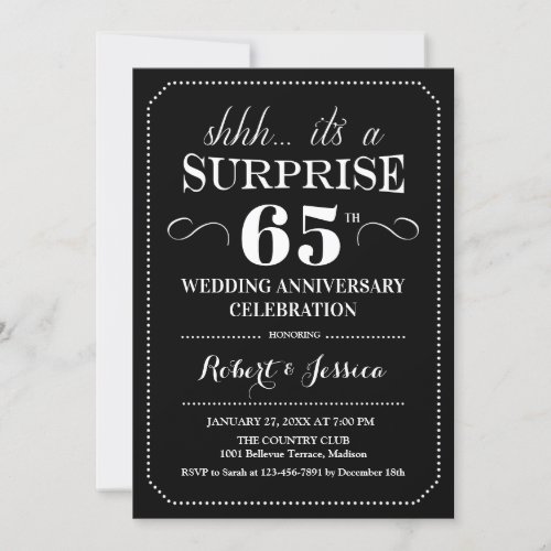Surprise 65th Wedding Anniversary _ Black White Invitation