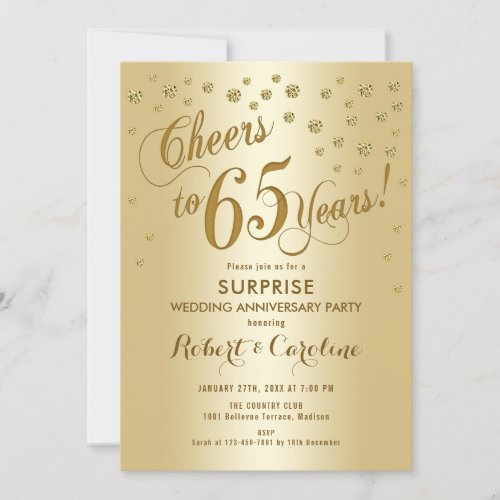 Surprise 65th Wedding Anniversary _ Gold Invitation
