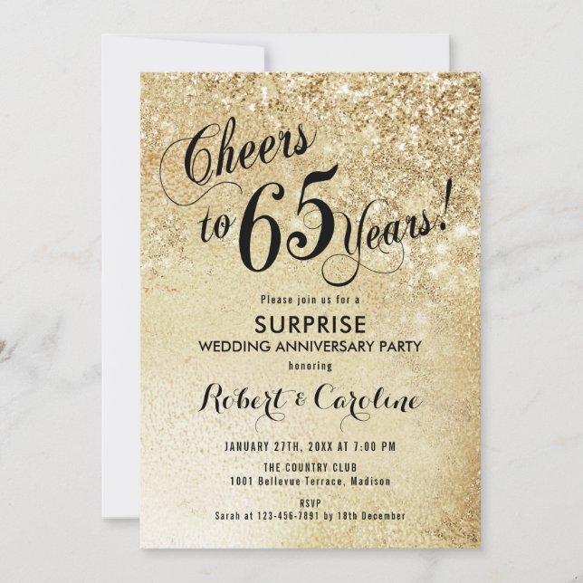 Surprise 65th Wedding Anniversary - Gold Invitation (Front)