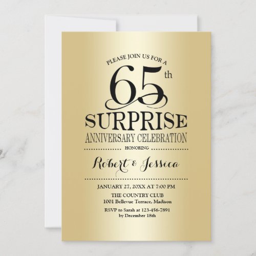 Surprise 65th Wedding Anniversary _ Gold Invitation