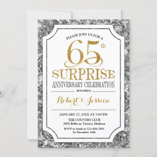 Surprise 65th Wedding Anniversary _ Silver Gold Invitation