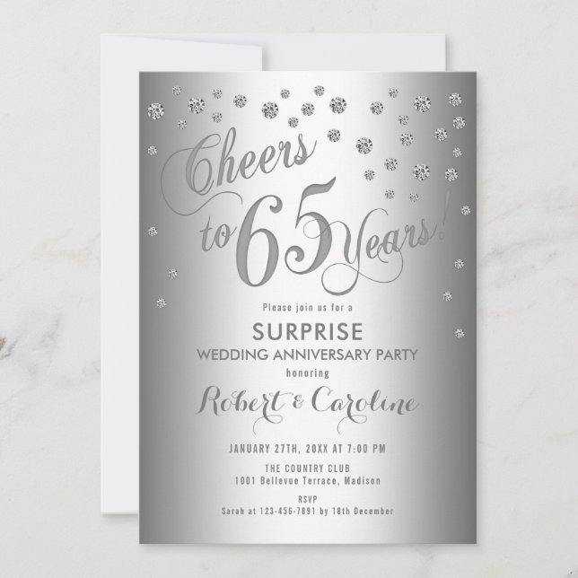 Surprise 65th Wedding Anniversary - Silver Invitation (Front)