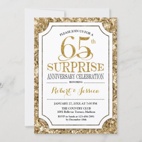 Surprise 65th Wedding Anniversary _ White Gold Invitation