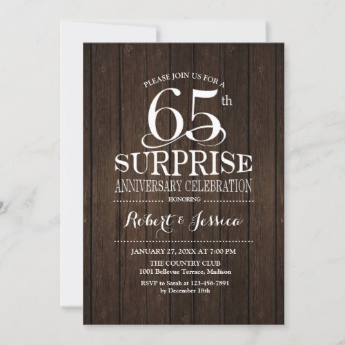 Surprise 65th Wedding Anniversary Wood Invitation