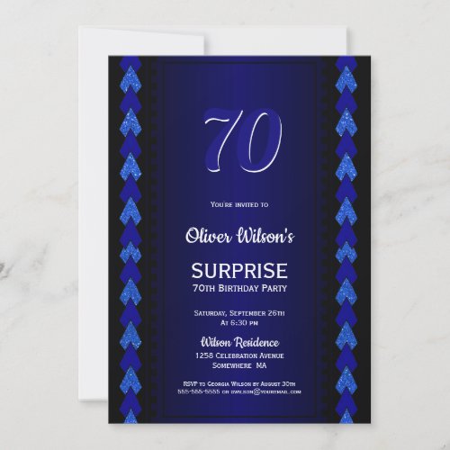 Surprise 70th Birthday Black and Blue Party Invitation