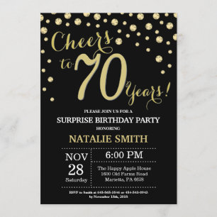 Surprise 70th Birthday Black and Gold Diamond Invitation