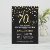 Surprise 70th Birthday Black and Gold Diamond Invitation (Standing Front)