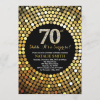 Surprise 70th Birthday Black and Gold Glitter