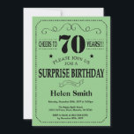 Surprise 70th Birthday Black and Green Invitation<br><div class="desc">Surprise 70th Birthday Invitation Black and Green Typography. Black and Green Background. Adult Birthday. Male Men or Women Birthday. Kids Boy or Girl Lady Teen Teenage Bday Invite. 13th 15th 16th 18th 20th 21st 30th 40th 50th 60th 70th 80th 90th 100th. Any Age. For further customization, please click the "Customize...</div>