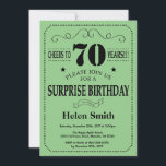 Surprise 70th Birthday Black and Green Invitation<br><div class="desc">Surprise 70th Birthday Invitation Black and Green Typography. Black and Green Background. Adult Birthday. Male Men or Women Birthday. Kids Boy or Girl Lady Teen Teenage Bday Invite. 13th 15th 16th 18th 20th 21st 30th 40th 50th 60th 70th 80th 90th 100th. Any Age. For further customization, please click the "Customize...</div>