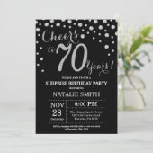 Surprise 70th Birthday Black and Silver Diamond Invitation (Standing Front)