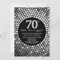 Surprise 70th Birthday Black and Silver Glitter