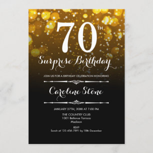 Surprise 70th Birthday - Black Gold White Invitation