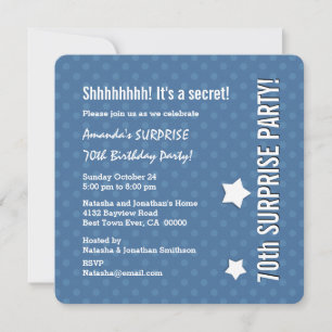 SURPRISE 70th Birthday BLUE Polka Dots V02 Invitation