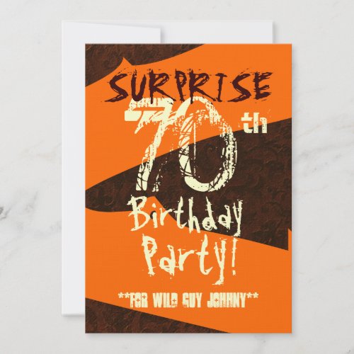 SURPRISE 70th Birthday Brown Ivory Orange C734 Invitation