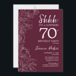 Surprise 70th Birthday Burgundy Floral Invitation<br><div class="desc">Burgundy maroon and white surprise 70th birthday invitation. Elegant feminine marsala wine design features botanical accents and typography script font. Elegant floral invite card perfect for a stylish female surprise bday celebration. Printed Zazzle invitations or instant download digital printable template.</div>