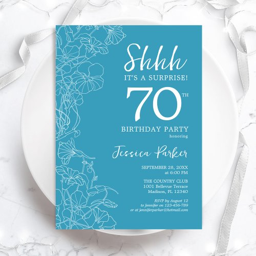 Surprise 70th Birthday _ Floral Light Blue Invitation