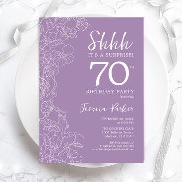 Surprise 70th Birthday - Floral Purple Invitation