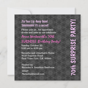 SURPRISE 70th Birthday Gray Pink Retro Pattern Invitation