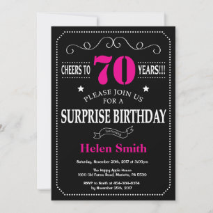 Surprise 70th Birthday Hot Pink and Black Invitation
