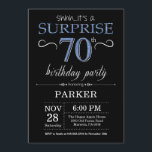 Surprise 70th Birthday Invitation Black and Blue<br><div class="desc">Surprise 70th Birthday Invitation with Black and Blue Glitter Background. Chalkboard. Adult Birthday. Men or Women Bday Invite. Any age. For further customization,  please click the "Customize it" button and use our design tool to modify this template.</div>
