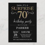 Surprise 70th Birthday Invitation Black and Gold<br><div class="desc">Surprise 70th Birthday Invitation with Black and Gold Glitter Background. Chalkboard. Adult Birthday. Men or Women Bday Invite. Any age. For further customization,  please click the "Customize it" button and use our design tool to modify this template.</div>