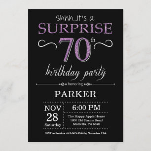 Surprise 70th Birthday Invitation Black and Purple