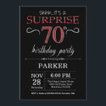 Surprise 70th Birthday Invitation Black and Red<br><div class="desc">Surprise 70th Birthday Invitation with Black and Red Glitter Background. Chalkboard. Adult Birthday. Men or Women Bday Invite. Any age. For further customization,  please click the "Customize it" button and use our design tool to modify this template.</div>