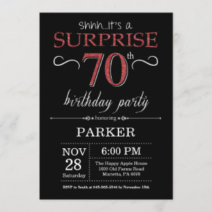Surprise 70th Birthday Invitation Black and Red